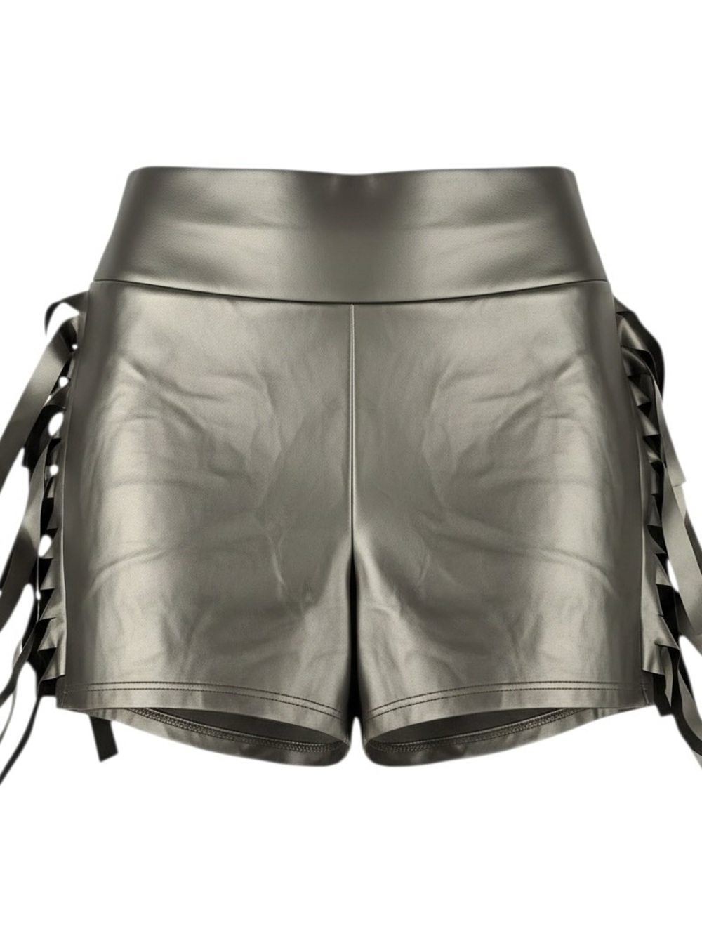 ☀️☀️☀️ 3 for $30! Black Faux Leather High-Waist Bike Shorts with Side Tassels